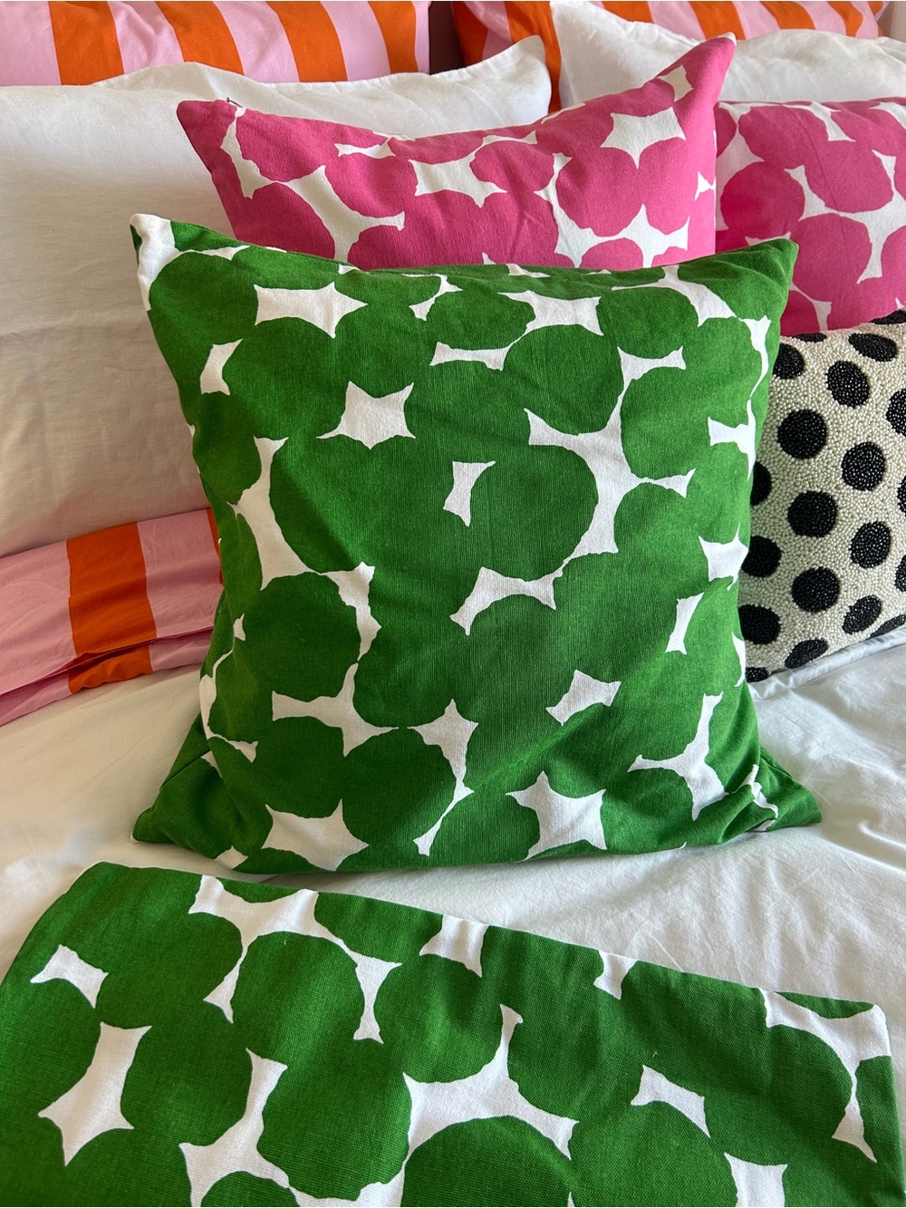 Green and White Abstract Dot Pillow Cover